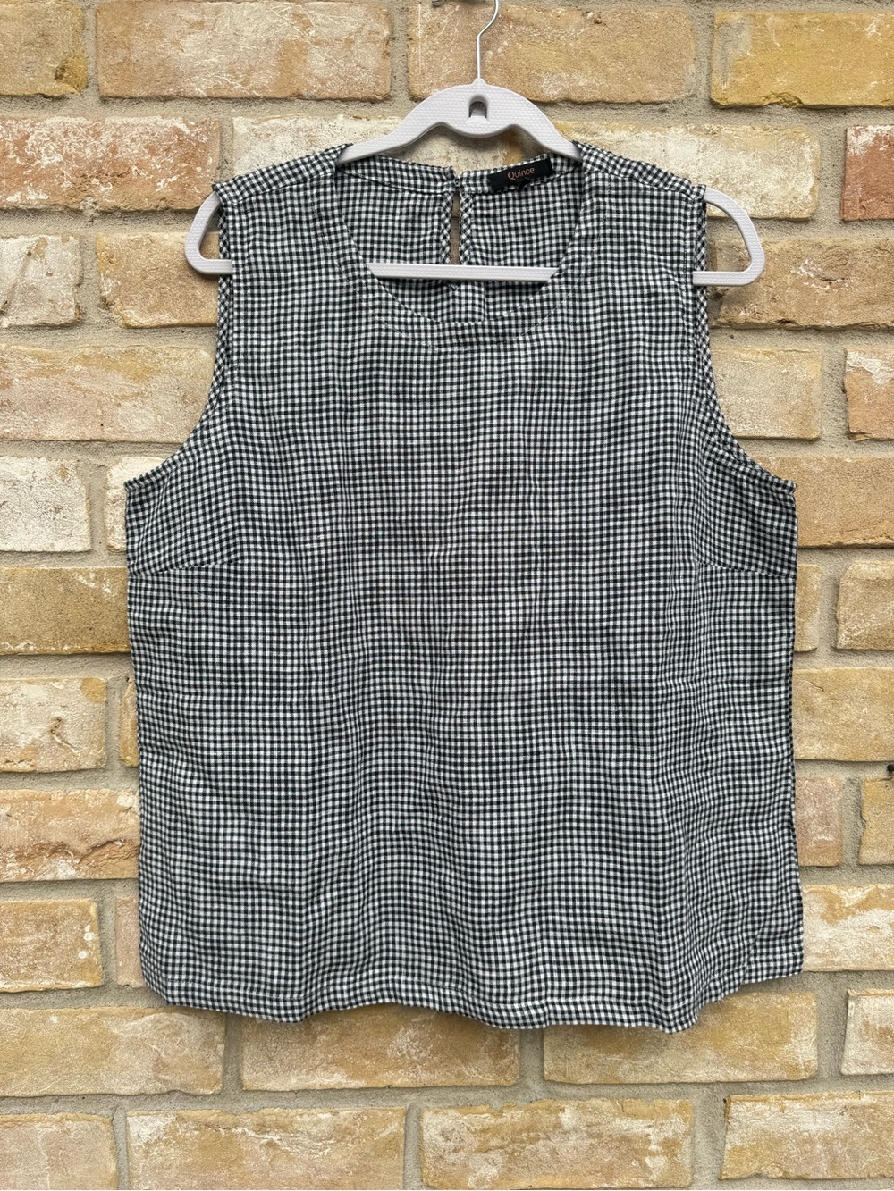 Quince 100% Linen Gingham Sleeveless Top Black White XL